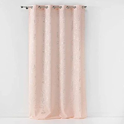 Image de douceur d&#039;intérieur, Rideau à Oeillets (140 x 260 Cm) Arty Line Rose/Argent, Polyester Imprimé Métallisé