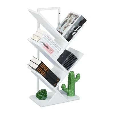Image de Relaxdays Petite bibliothèque prenant la Forme d&#039;un Arbre, Plusieurs Branches, H x L P : 71 40 21,5 cm, Blanche