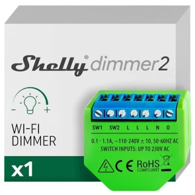 Image de Shelly Dimmer 2 Interrupteur Variateur de Lumière Wi Fi, Gradateur pour LED et Halogènes, Intesnité variable 50 200 VA/10W W, Aucun hub requis, Alexa &amp; Google home, app iOS Android