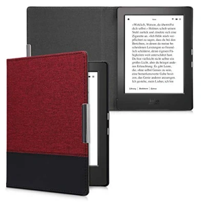 Image de kwmobile Étui liseuse Compatible avec Kobo Aura H2O Edition 1 Housse Rabat magnétique en Tissu Canevas pour