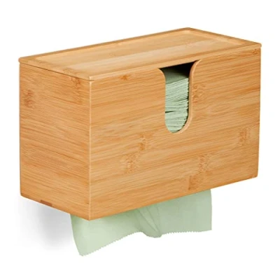 Image de Relaxdays Distributeur de Serviettes en Papier Taille H2, Couvercle, à Suspendre, Bambou, HLP : 21x27x13 cm, Nature
