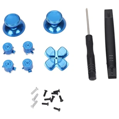 Image de Thumbsticks en Métal pour Manettes PS5, Joystick de Remplacement Alliage D&#039;aluminium Analogique Boutons ABXY Kits Remplacement(Bleu)