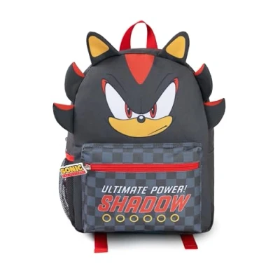 Image de Sonic The Hedgehog Sac à dos 3D Shadow pour enfants d&#039;école noir et rouge Ultimate Power ! de jeu zippé avec poche avant carreaux