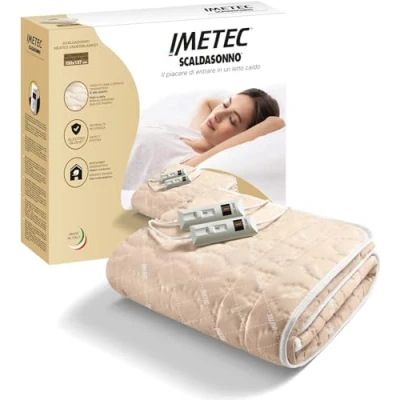 Image de Imetec Surmatelas Chauffant Chauffe Lit Pour Double 150 x 137 cm 2 Commandes avec Températures, Tissu Matelassé, Lavable À La Main et en Machine à 30 C Fabriqué Italie