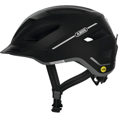Image de ABUS casque de ville Pedelec 2.0 MIPS vélo avec feu arrière, visière, capuche anti pluie et protection contre les chocs pour hommes femmes noir mat, taille L