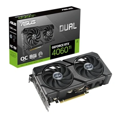 Image de ASUS Dual NVIDIA GeForce RTX 4060 Ti Evo OC Edition Carte Graphique (8GB GDDR6X, PCIe 4.0, DLSS 3, HDMI 2.1a, DisplayPort 1.4a, Ventilateurs axiaux à Double roulement Billes, Technologie 0dB)