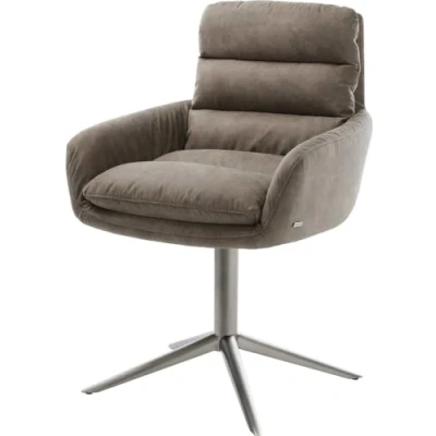 Image de chaise pivotante Abelia Flex avec accoudoirs microvelours taupe vintage pied de 4 branches grafiete pivotement sur 360 fonction bascule