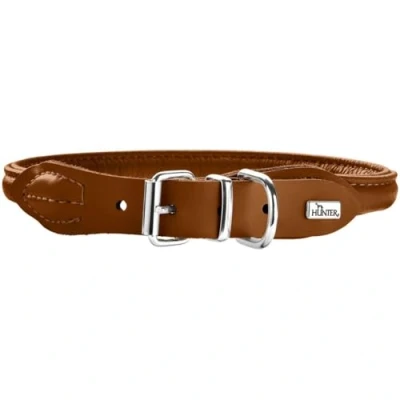 Image de Hunter Collier de Chien Round &amp; Soft Elk, Cuir d&#039;élan, Marron (Cognac), 55cm