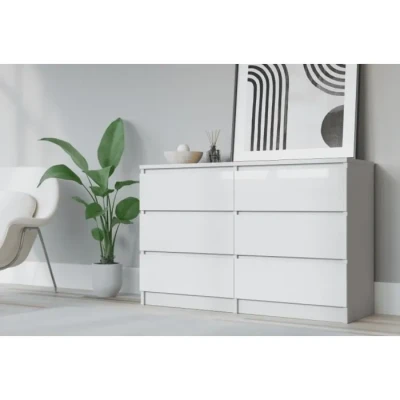 Image de 3E 3xE living.com Commode 6 tiroirs 138 cm, Couleur : Blanc Mat/Blanc Brillant, L P 39 H 79 cm