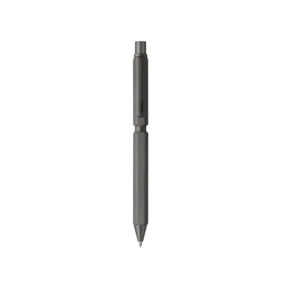 Image de Rhodia 9371C Multipen scRipt 3 en 1 2 Stylos Billes 0,5 mm Noir &amp; Rouge + Portemine Mines Graphites Corps Hexagonal Aluminium Brossé Titane Rechargeable Gomme Sous le Poussoir