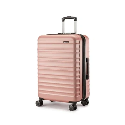 Image de Amazon Basics Valise Rigide, Extensible et Taille Moyenne (68 cm), Coque en ABS Anti rayures, 4 Roulettes Pivotantes, Or Rosé