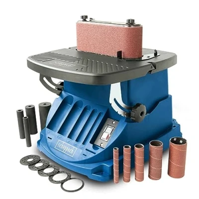 Image de Scheppach Ponceuse Oscillante OSM600 Puissance 450W Broche Ø13/19/26/38/51mm Inclinable jusqu&#039;à 45 Table en aluminium Course d&#039;oscillation de 16 mm 5 Manchons abrasifs inclus