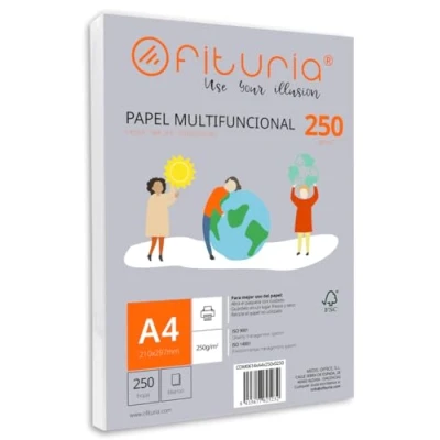 Image de Ramette de papier A4 250g avec 250 feuilles blanches, multifonctionnel pour un usage scolaire et professionnel. Idéal imprimantes laser, à jet d’encre ou photocopieuses Ofituria