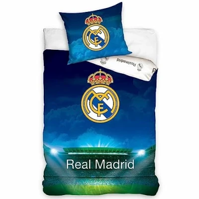 Image de Carbotex Housse de Couette avec taie d&#039;oreiller réversible modèle Real Madrid 140x200cm 100% Coton RM6003 P