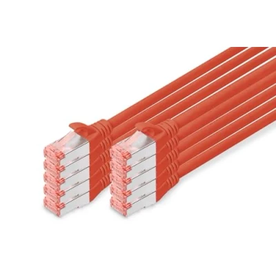 Image de DIGITUS Câble LAN Cat 6 0,25m 10 pièces RJ45 réseau S/FTP Blindé Compatible 6A &amp; 7 Rouge