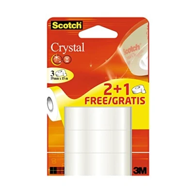 Image de Scotch 6 1915P3 Nastro adesivo, 3 rotoli, trasparenti Crystal, 19 mm x 15 m, Pezzi