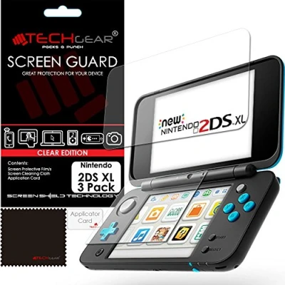 Image de TECHGEAR [Lot de 3] protecteurs d&#039;écran pour Nintendo 2DS XL haut et bas Protection LCD transparente compatible avec