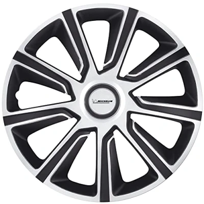 Image de Michelin 92014 Kit d&#039;enjoliveurs Louise, 4 pièces, 38,10 cm (15 pouces) avec système réflecteur N.V.S., argentés/noirs