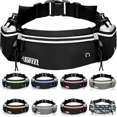 Image de Ceinture Running Course à Pied, Sac Banane Sport Belt avec Gourde Souple Porte Bidon Poche Etanche Homme Femme pour Smartphone iPhone Samsung Galaxy, Confortable Jogging (Noir)