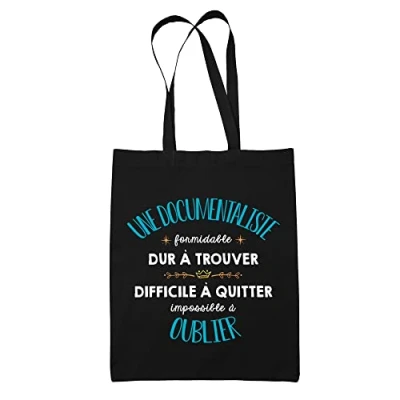 Image de Planetee Tote Bag Une Documentaliste Formidable noir Sac coton cabas réutilisable cadeau amie collègue de travail, départ retraite
