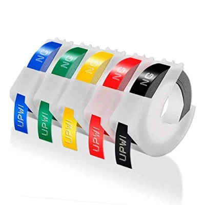 Image de 5 x Upwinning Ruban de Marquage 3D compatible pour Dymo 9mm 3m Omega S0717930 Junior S0717900, Noir sur Blanc/rouge/jaune/vert/bleu