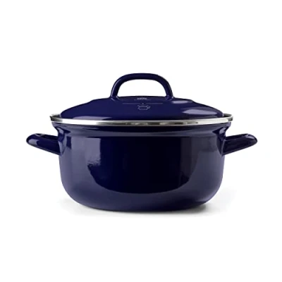 Image de BK Indigo Cocotte Ronde Allemande Emaillée Héritage Néerlandaise avec Couvercle Revêtement Antiadhésif en Céramique Sans PFAS,22 cm/3.3 Litre,Induction,Va au lave vaisselle et four,Bleu Cobalt