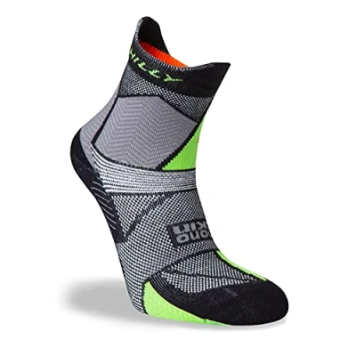 Image de Hilly Marathon Fresh Anklet Med Cushioning Chaussettes de Course, Noir/Gris/Vert Citron, L Mixte