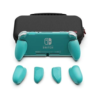 Image de Skull &amp; Co. Ensemble GripCase Lite : Un Étui de Protection Confortable avec des Poignées Interchangeables [pour s&#039;adapter à Toutes Les Tailles Mains] pour la Nintendo Switch Turquoise