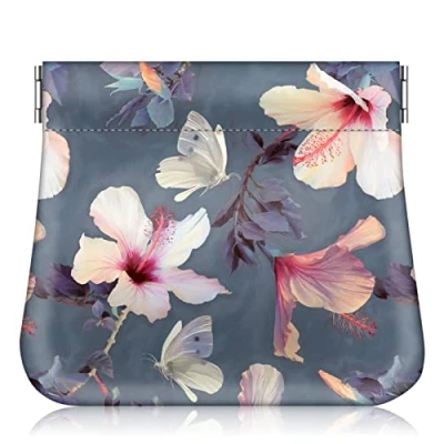 Image de FINTIE Mince Portefeuille, Squeeze Porte Monnaie Similicuir Pochette à pour Femmes et Fille, Fleur Hibiscus