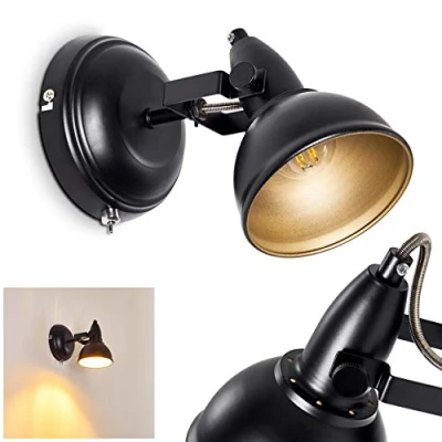 Image de hofstein Applique Tina en métal noir et or, spot mural avec interrupteur intégré, pour une ampoule E14, ampoule(s) non incluse(s)