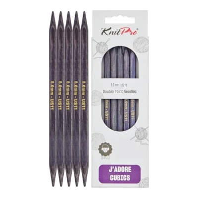 Image de KnitPro J&#039;Adore Cubics Aiguilles à Tricoter Double Pointe Ensembles de 5 Épingles en Bois pour Chaussettes Chapeaux Mitaines Tricot Rond Court 15 cm x 8,00 mm, 26 1910101024