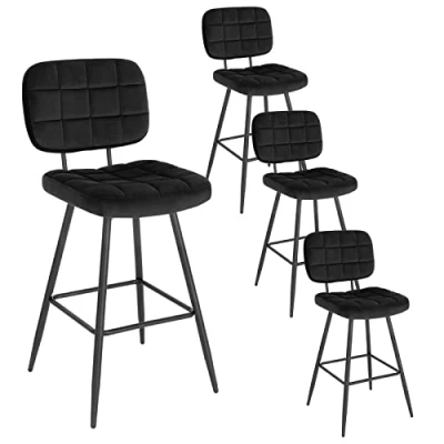 Image de EUGAD Tabouret Bar Lot de 4, Chaise Bar, Cuisine, Bistrot, Comptoir, avec Dossier,Repose Pieds, Siège rembourré, en Velours et Métal, Noir, 1042BY 4