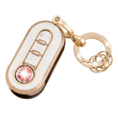 Image de Koaudb Coque de clé voiture en TPU compatible avec Fiat 3 Button 500 500L Brava Bravo Doblo Ducato Fiorino Punto Panda Palio Qubo Scudo Sedici Stilo Lancia Flip Folding Key Fob (R Fia W)