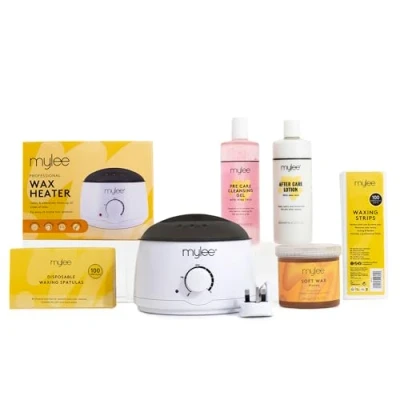 Image de Mylee Kit d&#039;Epilation Complet avec un Chauffe cire, une Cire Douce, des Bandes d&#039;Epilation, Spatules et Lotion Avant Après Soin (Cire au miel)