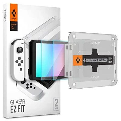 Image de Spigen Glas.tR EZ Fit Verre Trempé Compatible avec Nintendo Switch OLED 2021, 2 Pièces, Résistant aux Rayures, 9H Protection écran