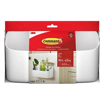 Image de Command Grand Panier de Rangement 4,5 kg avec 4 Bandes, 25,2 x 8,6 13,1 cm, Lourd à Suspendre sans dommages, pour Organiser Les Fournitures Nettoyage, placards et Le Garde Manger, Blanc
