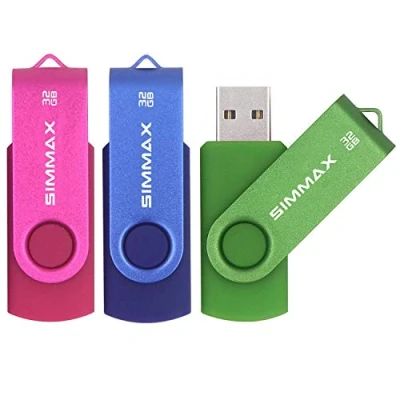 Image de SIMMAX Clé USB 32 Go Lot de 3 Mémoire Stick 2.0 Flash Drive Rotation Stockage Disque Pendrive (32Go Rose Bleu Vert)