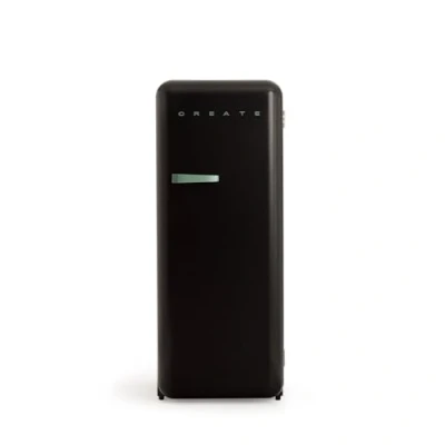 Image de CREATE / RETRO FRIDGE 150 SAGE/Réfrigérateur noir avec poignée vert sauge et congélateur 281L 102W, faible consommation, cm, 3 étagères, régulateur de température, 60x60x150 cm