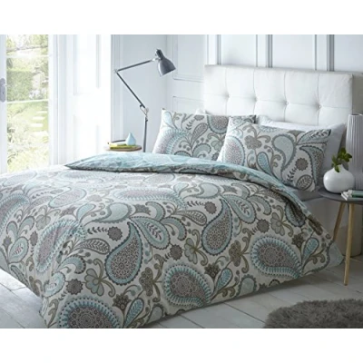 Image de Sleepdown Parure de Lit avec Housse Couette et taie d&#039;oreiller Motif Cachemire Impression numérique Super King Size Bleu Sarcelle