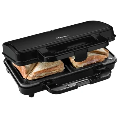 Image de Bestron appareil croque monsieur, appareils à sandwich antiadhésif pour deux sandwichs, avec réglage automatique de la température &amp; indicateur disponibilité, Couleur: Noir
