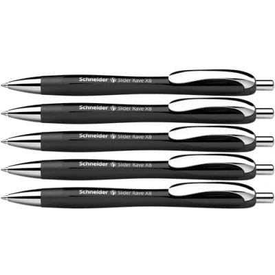 Image de Schneider Slider Rave XB 132511 Lot de 5 stylos à bille (édition spéciale limitée en noir,rétractables et rechargeables, indélébile) Couleur l&#039;encre: bleu