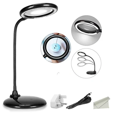 Image de ZHSX Lampe loupe à intensité Variable avec 28 LED, X3 Mains Libres lumière et Support pour Travail, Lecture, Loisirs créatifs, Atelier Noir