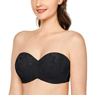 Image de DELIMIRA Soutien Gorge sans Bretelles Grande Taille avec Armature Invisible Minimiseur Bandeau Non Rembourré Noir 100A