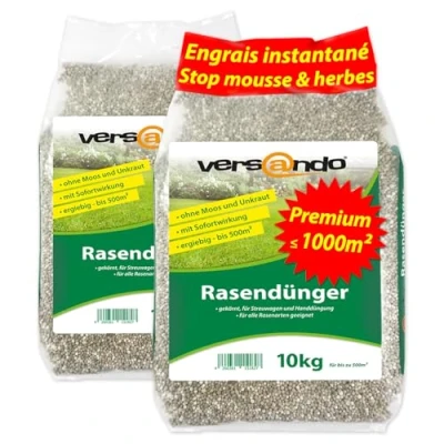 Image de versando 20kg d&#039;engrais gazon printemps jusqu&#039;à 1000m²: repousse la mousse et les mauvaises herbes pour un sain bien vert Engrais de à effet longue durée qualité Premium
