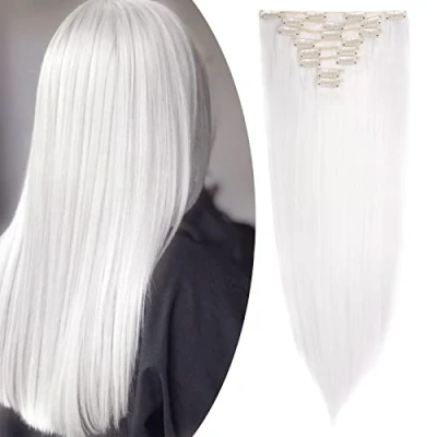 Image de S noilite Extension a Clip Cheveux Naturel in Hair Extensions Tête Pleine 8 Bandes 18 Clips 66cm Tout Droit Blanc