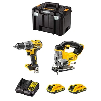 Image de DeWALT Kit DWK200 (Perceuse à Percussion DCD796 + Scie Sauteuse DCS331 2 Batteries de 2,0 Ah Chargeur TSTAK VI)