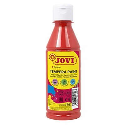 Image de Jovi Gouache liquide, bouteille de 250ml, Couleur Vermillon, Peinture à base d&#039;ingrédients naturels, Facile nettoyer, Sans gluten, Idéal pour l&#039;école (50207)