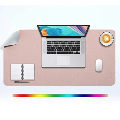 Image de DOBAOJIA Tapis de Souris Grand, sous Main Bureau XL, Mouse Pad Mat Prolongé, Portable, Tableau d&#039;Écriture, Buvard Bureau, Double Face Usage en Cuir PU Étanche 80 x 40cm(Rose/Argent)