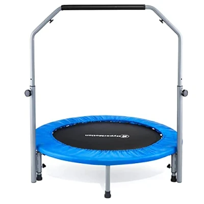 Image de HyperMotion Trampoline Fitness Barre Réglable Max 100Kg Diamètre 96cm 36 Ressorts 6 pieds Intérieur Extérieur Jardin Pliable CE EN