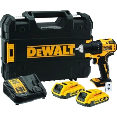 Image de DEWALT perceuse visseuse compact brushless XR 18V sans fil avec coffret TSTAK, éclairage LED, 2 batteries et chargeur vitesses (0 450/1650 tr/min) 340W DCD708D2T QW